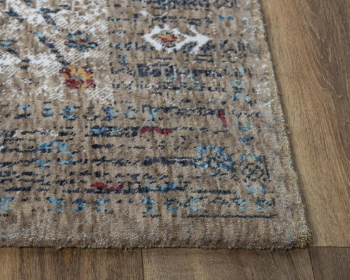 8' Gray Blue Orange Red And Ivory Medallion Hand Carved Handmade Area Rug