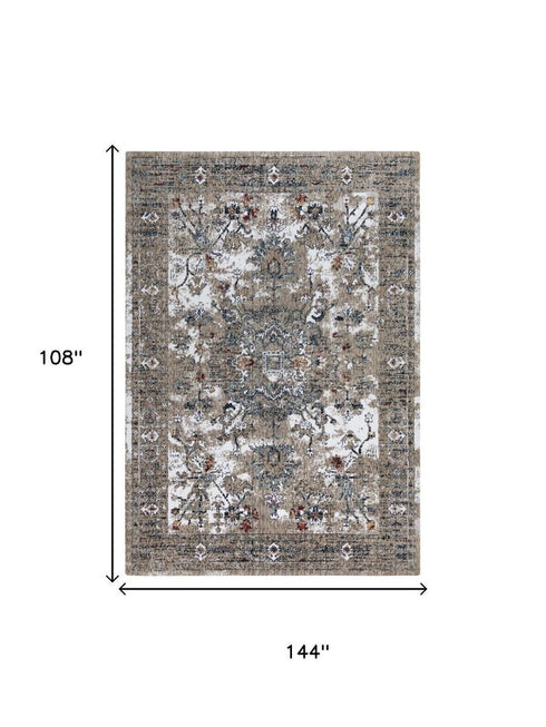 9' X 12' Gray Blue Orange Red And Ivory Medallion Hand Carved Handmade Area Rug