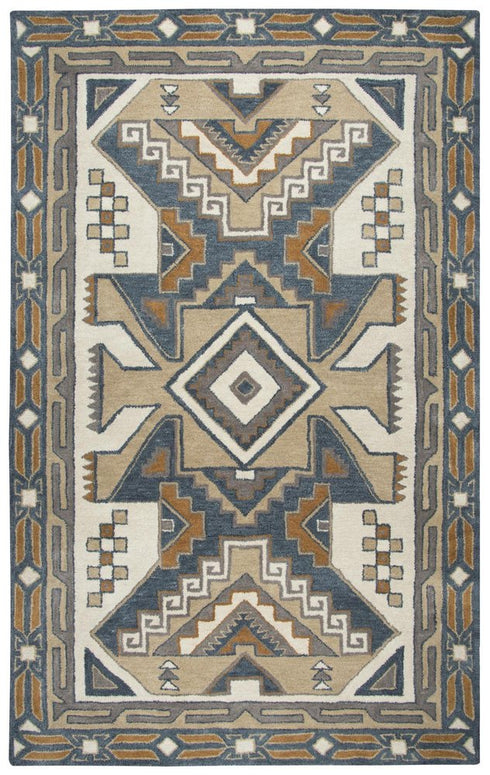 9' X 12' Gray And Tan Wool Tribal Hand Tufted Area Rug