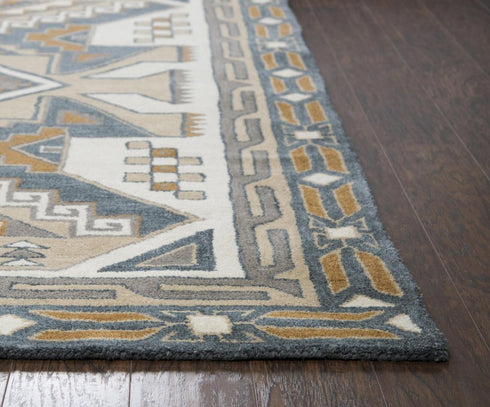 9' X 12' Gray And Tan Wool Tribal Hand Tufted Area Rug
