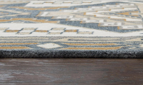 9' X 12' Gray And Tan Wool Tribal Hand Tufted Area Rug