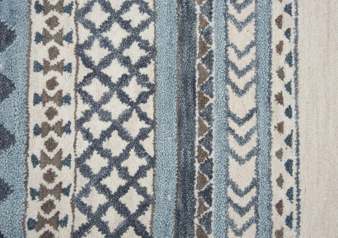 5' X 8' Blue And Ivory Wool Tribal Hand Tufted Area Rug
