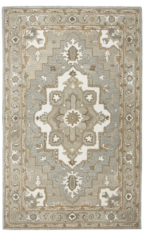 8' X 10' Gray And Natural Wool Medallion Hand Tufted Area Rug