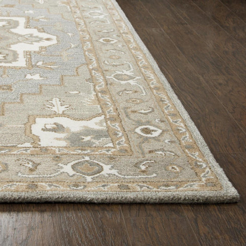 8' X 10' Gray And Natural Wool Medallion Hand Tufted Area Rug