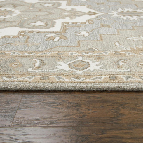 8' X 10' Gray And Natural Wool Medallion Hand Tufted Area Rug