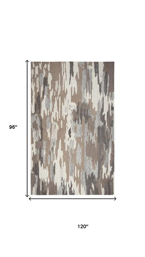 8' X 10' Brown And Natural Wool Abstract Hand Tufted Area Rug