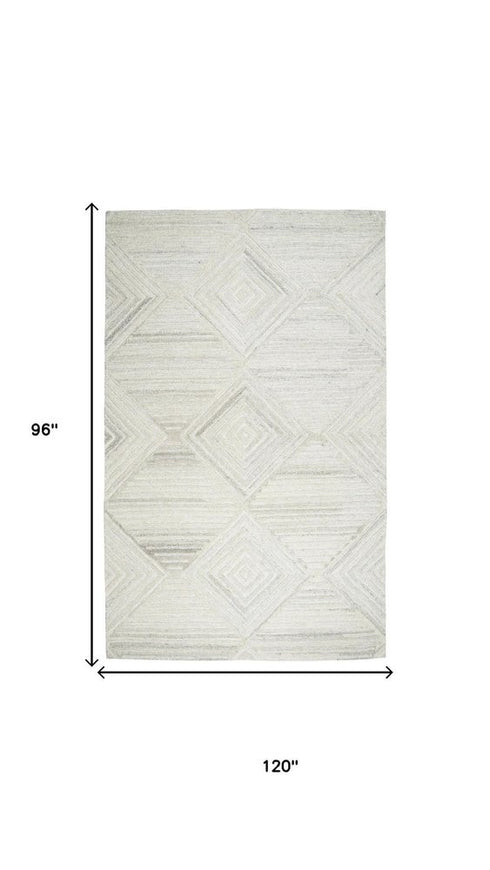 8' X 10' Ivory And Natural Wool Diamond Hand Tufted Area Rug