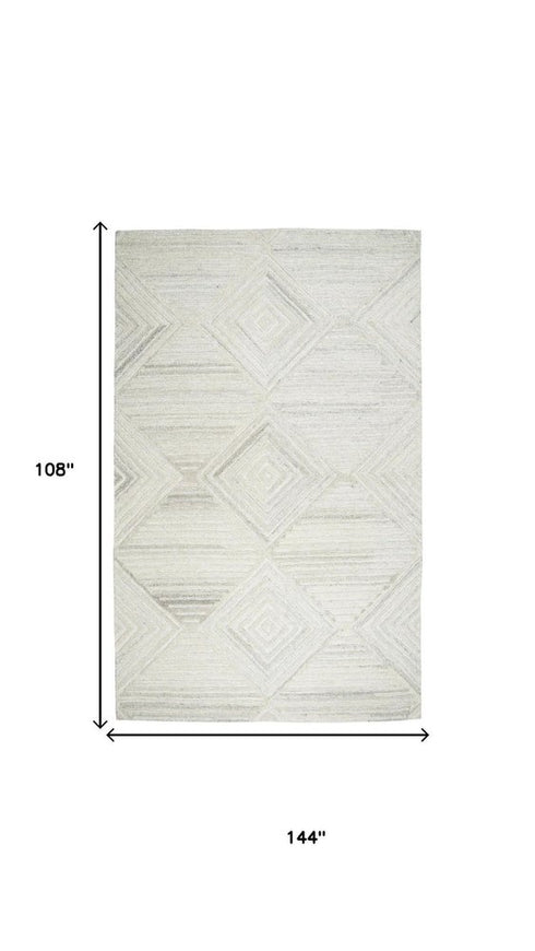 9' X 12' Ivory And Natural Wool Diamond Hand Tufted Area Rug