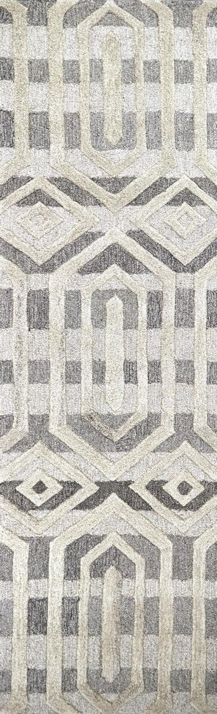 8' Gray And Natural Wool Geometric Hand Tufted Area Rug