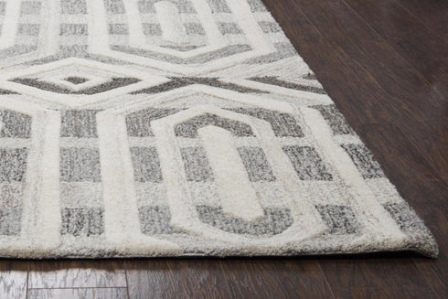 8' Gray And Natural Wool Geometric Hand Tufted Area Rug