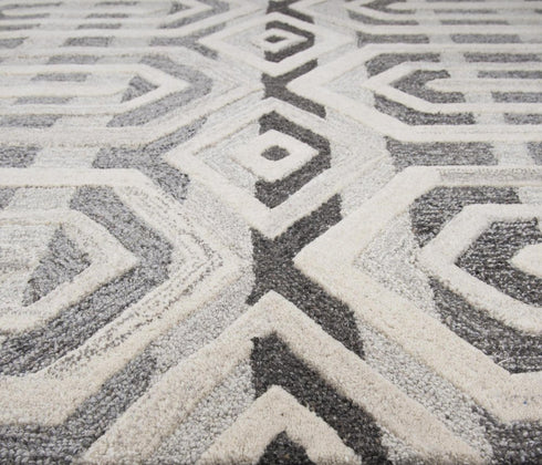 8' Gray And Natural Wool Geometric Hand Tufted Area Rug