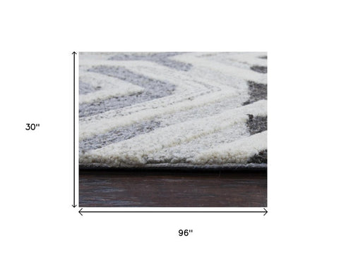 8' Gray And Natural Wool Geometric Hand Tufted Area Rug