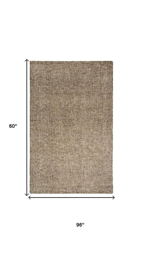 5' X 8' Brown And Beige Wool Hand Tufted Area Rug