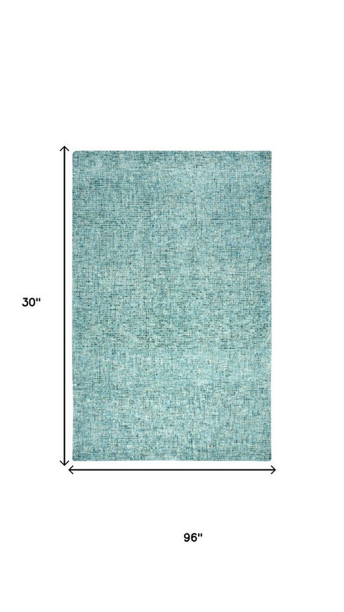 8' Teal And Ivory Wool Hand Tufted Area Rug