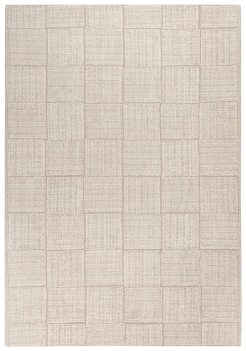 8' X 10' Ivory And Natural Wool Checkered Hand Tufted Area Rug