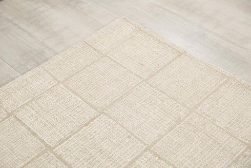 8' X 10' Ivory And Natural Wool Checkered Hand Tufted Area Rug