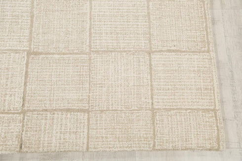 8' X 10' Ivory And Natural Wool Checkered Hand Tufted Area Rug