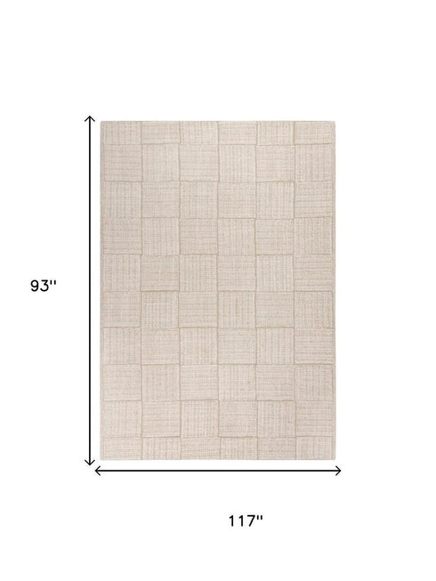 8' X 10' Ivory And Natural Wool Checkered Hand Tufted Area Rug