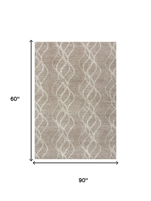 5' X 8' Brown And Natural Wool Trellis Hand Tufted Area Rug