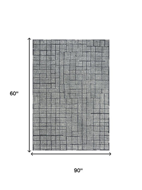 5' X 8' Charcoal And Ivory Wool Geometric Hand Tufted Area Rug