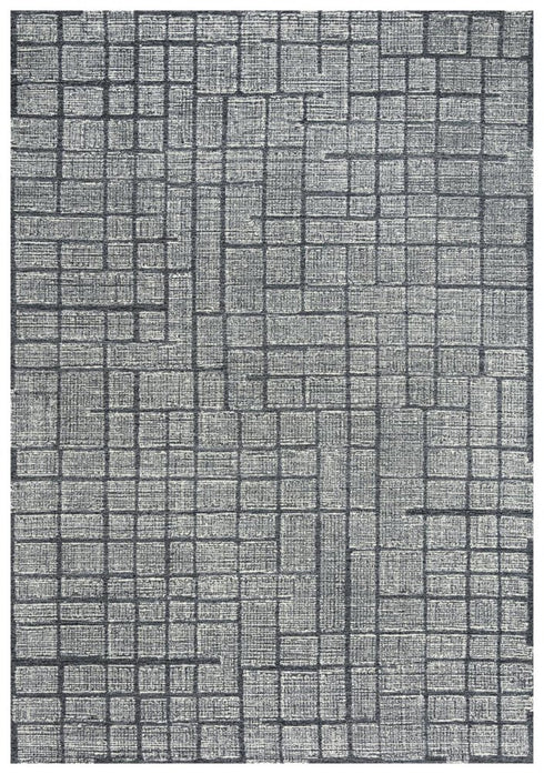 9' X 12' Charcoal And Ivory Wool Geometric Hand Tufted Area Rug