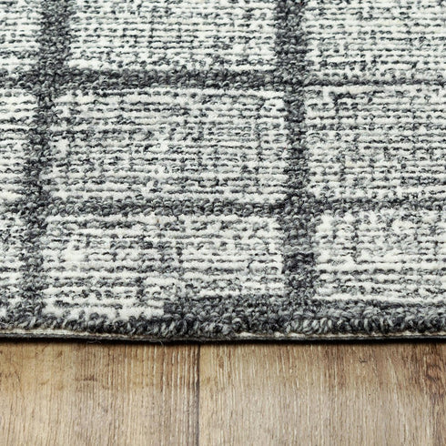 9' X 12' Charcoal And Ivory Wool Geometric Hand Tufted Area Rug