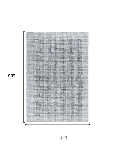 8' X 10' Blue And Dark Blue Wool Striped Hand Tufted Area Rug