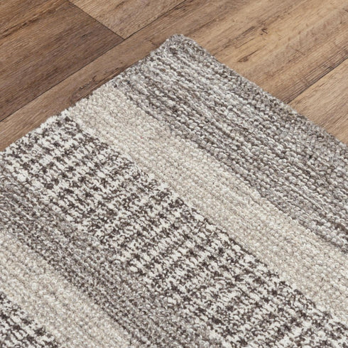 9' X 12' Brown And Natural Wool Striped Hand Tufted Area Rug