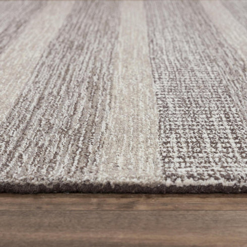 9' X 12' Brown And Natural Wool Striped Hand Tufted Area Rug