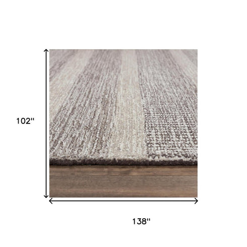9' X 12' Brown And Natural Wool Striped Hand Tufted Area Rug