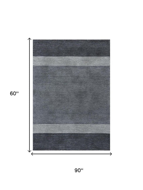 5' X 8' Charcoal And Gray Wool Striped Hand Tufted Area Rug