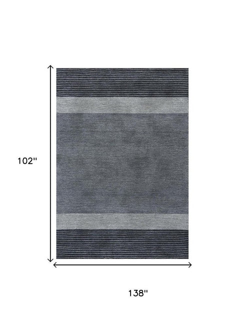 9' X 12' Charcoal And Gray Wool Striped Hand Tufted Area Rug