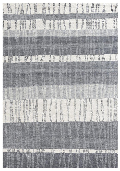 9' X 12' Charcoal Light Gray And Ivory Wool Striped Hand Tufted Area Rug