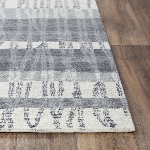 9' X 12' Charcoal Light Gray And Ivory Wool Striped Hand Tufted Area Rug