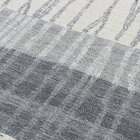 9' X 12' Charcoal Light Gray And Ivory Wool Striped Hand Tufted Area Rug