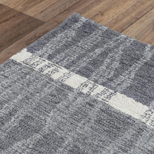 9' X 12' Charcoal Light Gray And Ivory Wool Striped Hand Tufted Area Rug