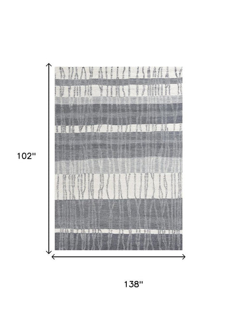9' X 12' Charcoal Light Gray And Ivory Wool Striped Hand Tufted Area Rug
