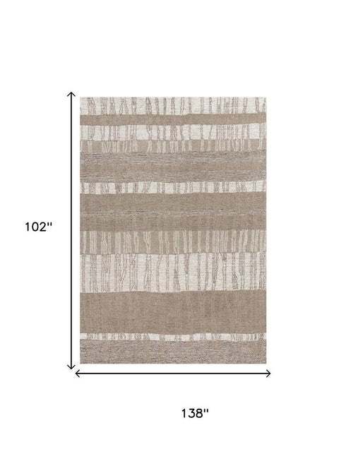 9' X 12' Brown And Natural Wool Striped Hand Tufted Area Rug