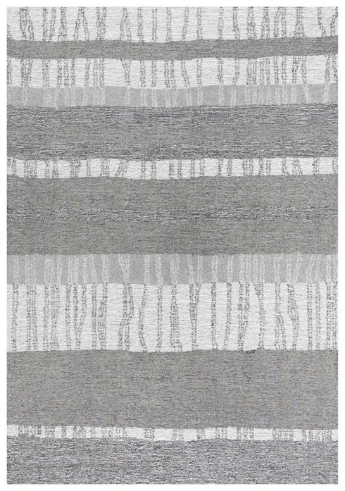 8' X 10' Gray Natural Dark Gray Light Gray And Ivory Wool Striped Hand Tufted Area Rug
