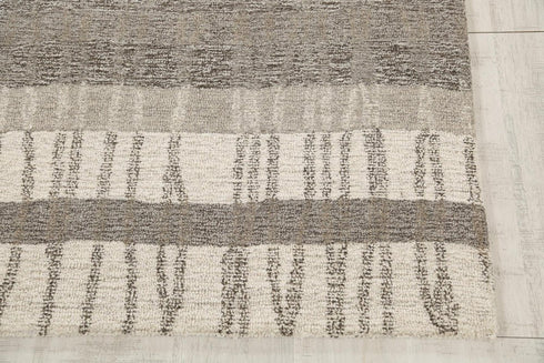 8' X 10' Gray Natural Dark Gray Light Gray And Ivory Wool Striped Hand Tufted Area Rug