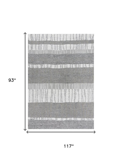 8' X 10' Gray Natural Dark Gray Light Gray And Ivory Wool Striped Hand Tufted Area Rug