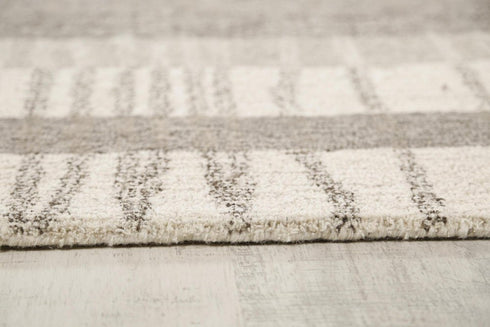 9' X 12' Gray Natural Dark Gray Light Gray And Ivory Wool Striped Hand Tufted Area Rug