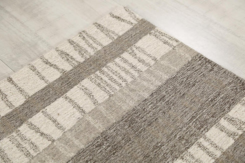 9' X 12' Gray Natural Dark Gray Light Gray And Ivory Wool Striped Hand Tufted Area Rug