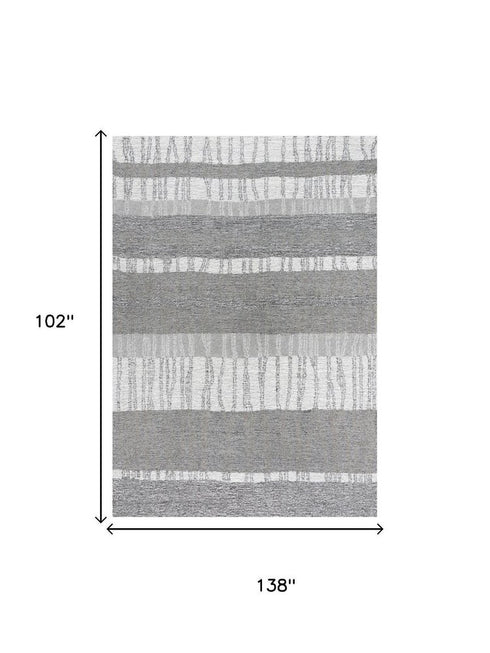 9' X 12' Gray Natural Dark Gray Light Gray And Ivory Wool Striped Hand Tufted Area Rug