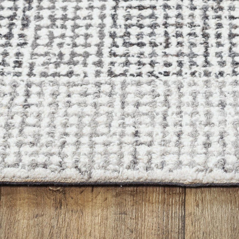 8' X 10' Gray And Dark Gray Wool Checkered Hand Tufted Area Rug