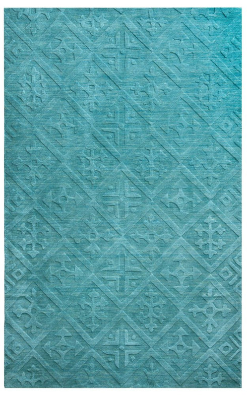 8' X 10' Blue And Aqua Wool Geometric Hand Tufted Area Rug