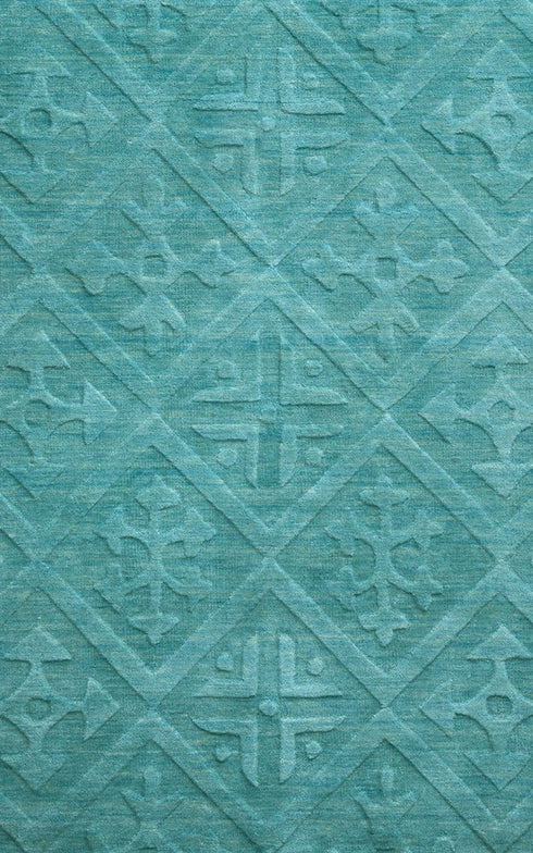 8' X 10' Blue And Aqua Wool Geometric Hand Tufted Area Rug