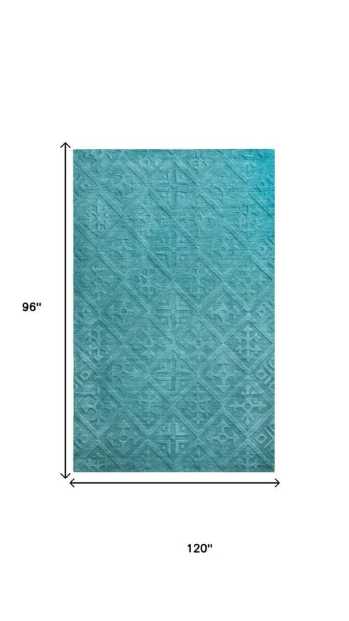 8' X 10' Blue And Aqua Wool Geometric Hand Tufted Area Rug