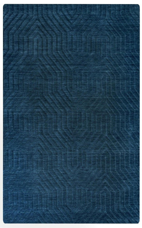 5' X 8' Navy Blue And Blue Wool Geometric Hand Tufted Area Rug