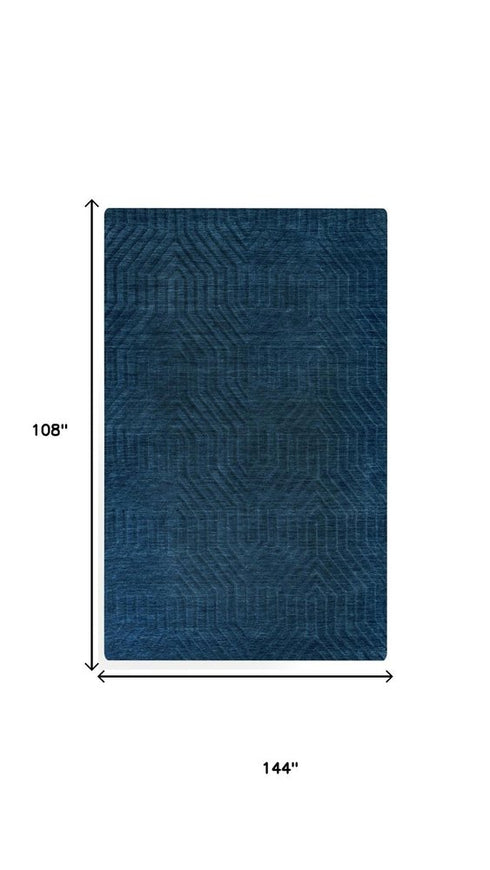 9' X 12' Navy Blue And Blue Wool Geometric Hand Tufted Area Rug
